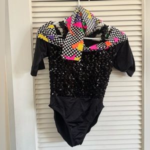 Eighties jazzercise dance costume leotard with matching belt and headband